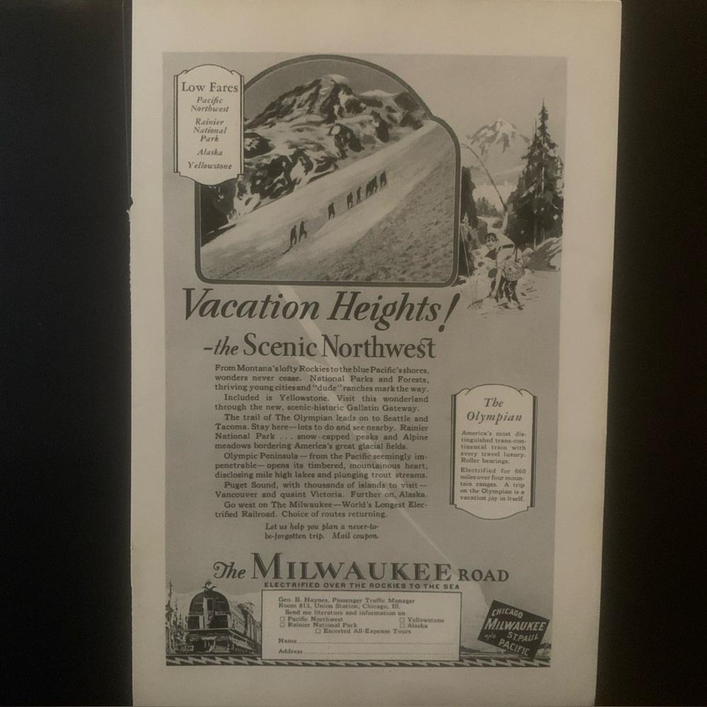 Vintage 1928 The Milwaukee Road Vacation Heights Scenic Northwest